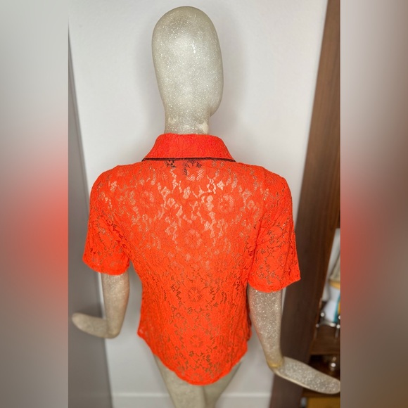 ❤️No. 6 Store Diedre Red Lace Polo Shirt w/ Button Down. Size Medium - Picture 8 of 11